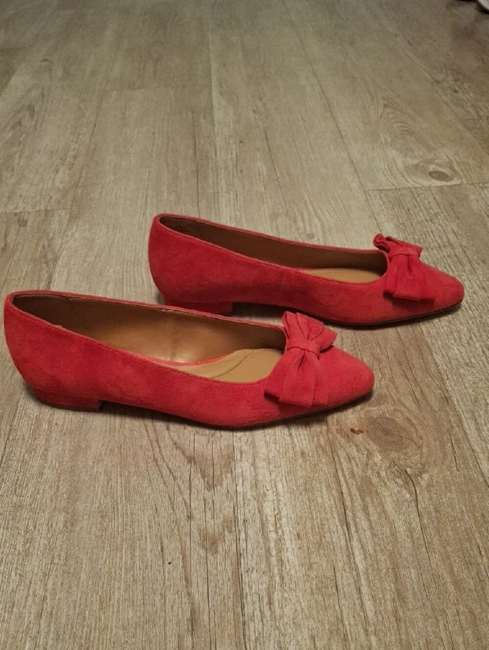Talbots Red Suede Pointed Toe Flats with Bow